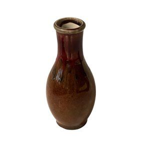 Holsey Potteries Drip Glaze Brown and Red Vase Flower Bouquet Holder Retro Look